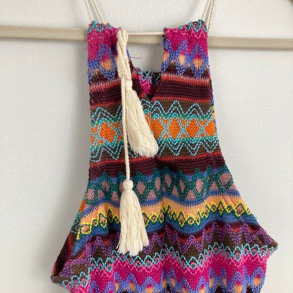 Emery Rose Womens S Rainbow Boho Chevron Print Fringe Halter Dress Festival - Picture 7 of 8